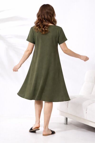 Likapa Yazlık Büyük Beden Viskon  V Yaka Kısa Kol Elbise 2688 2XL