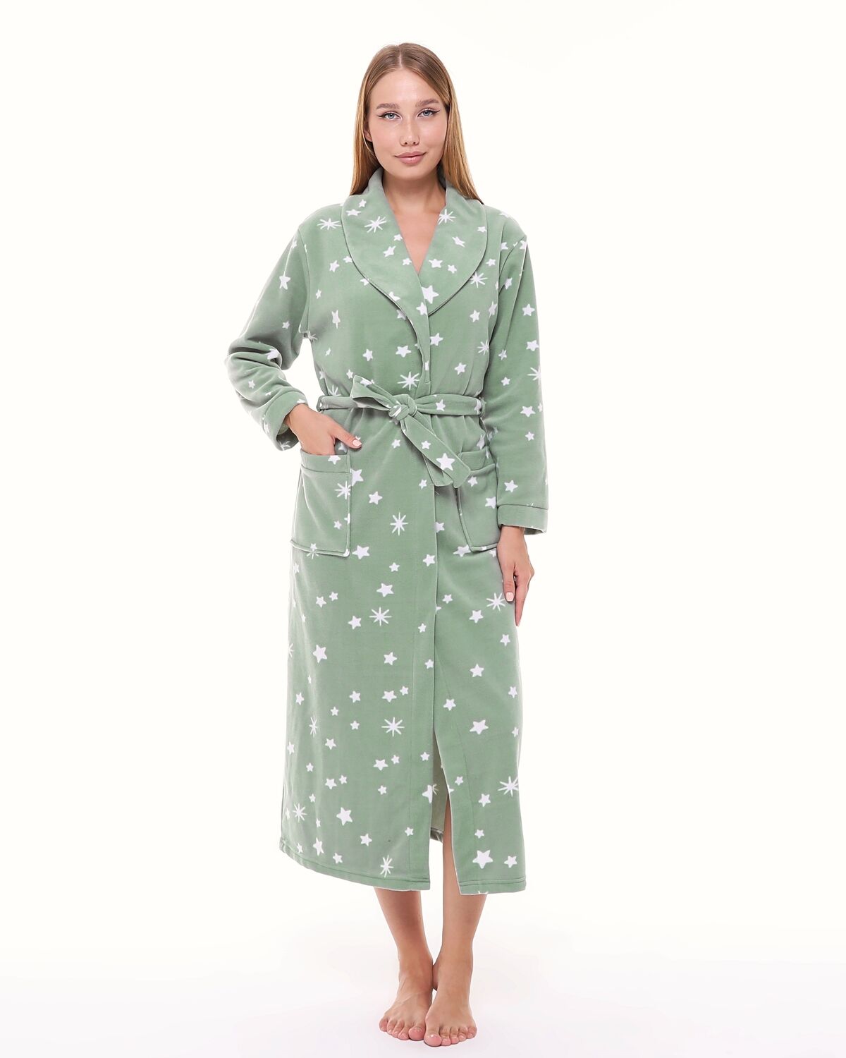 Likapa Uzun Şal Yaka Polar Sabahlık 226 2XL - MİNT BEYAZ YILDIZ