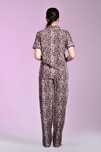 Likapa Penye Önden Düğmeli Hamile Lohusa KISA KOL PİJAMA TAKIMI ,%100 Cotton LEOPAR - 3XL