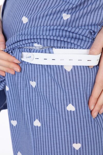 Likapa Penye Önden Düğmeli Hamile Lohusa KISA KOL PİJAMA TAKIMI ,%100 Cotton Mavi Lacivert Çizgili - XL
