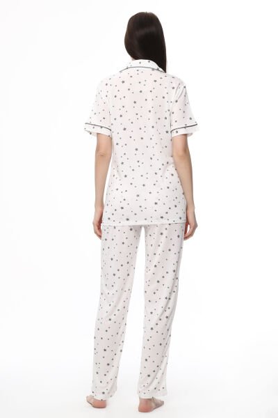 Önden Düğmeli Hamile Lohusa MEVSİMLİK KISA KOL PİJAMA TAKIMI XL - Ekru Yıldız