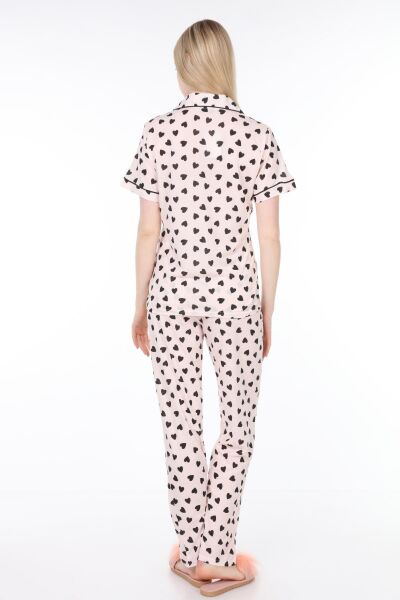 Likapa Penye Önden Düğmeli Hamile Lohusa KISA KOL PİJAMA TAKIMI ,%100 Cotton Somon Büyük Kalpli - M