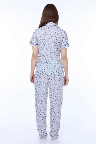 Likapa Penye Önden Düğmeli Hamile Lohusa KISA KOL PİJAMA TAKIMI ,%100 Cotton MAVİ YILDIZ - 2XL