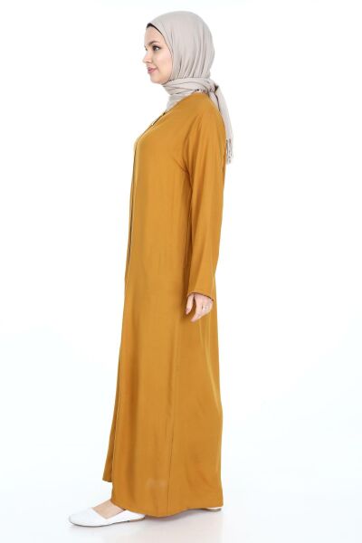 Tek Cepli Fermuarlı Viskon Namaz Elbisesi Hardal - 4