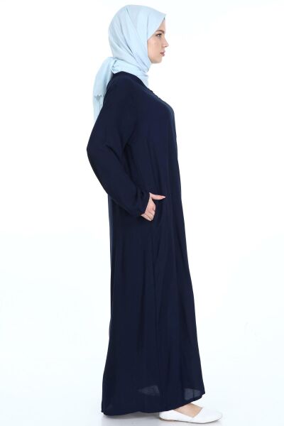 Tek Cepli Fermuarlı Viskon Namaz Elbisesi LACİVERT - 2