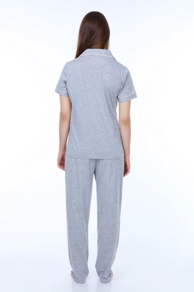 Likapa Penye Önden Düğmeli Hamile Lohusa KISA KOL PİJAMA TAKIMI ,%100 Cotton GRİ - 2XL
