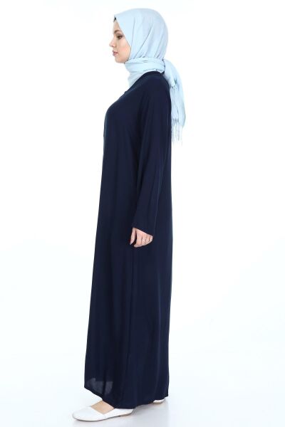 Tek Cepli Fermuarlı Viskon Namaz Elbisesi LACİVERT - 3