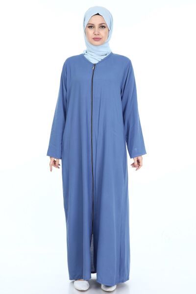 Tek Cepli Fermuarlı Viskon Namaz Elbisesi Mavi - 2