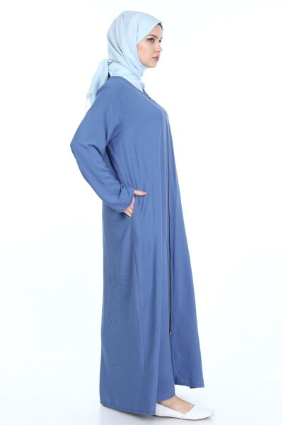 Tek Cepli Fermuarlı Viskon Namaz Elbisesi Mavi - 2