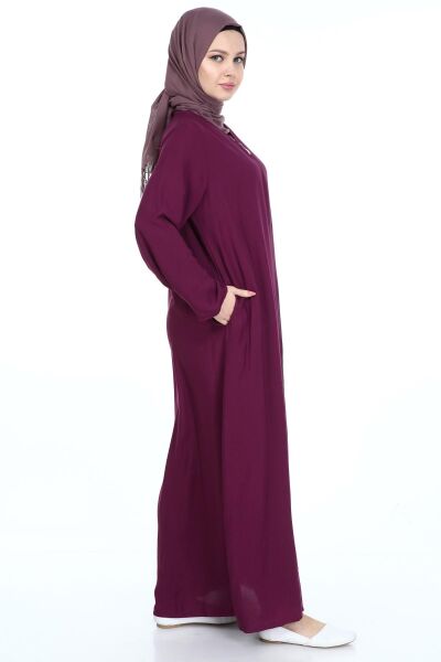 Tek Cepli Fermuarlı Viskon Namaz Elbisesi Mor - 2