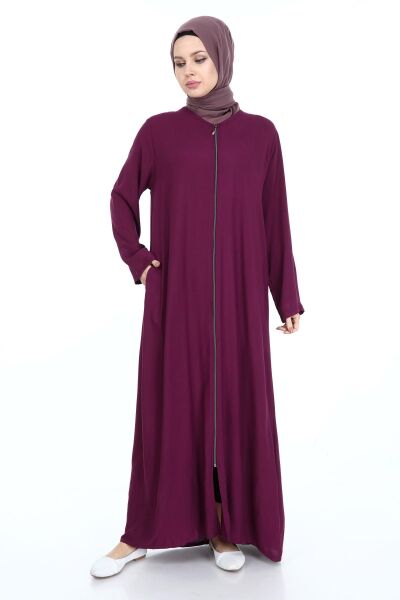 Tek Cepli Fermuarlı Viskon Namaz Elbisesi Mor - 4