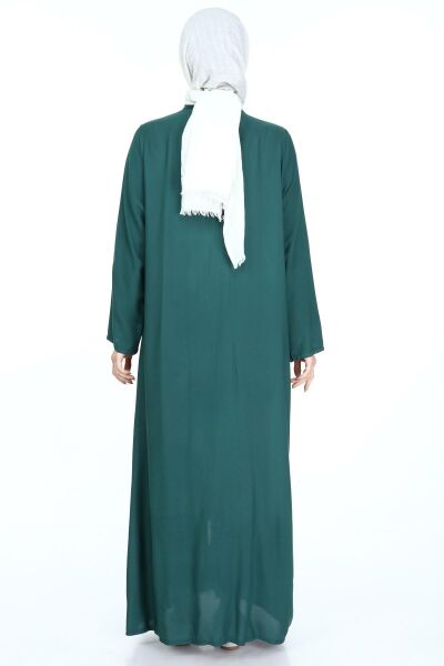 Tek Cepli Fermuarlı Viskon Namaz Elbisesi Yeşil  - 2