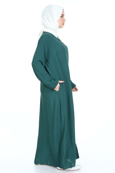 Tek Cepli Fermuarlı Viskon Namaz Elbisesi Yeşil  - 3