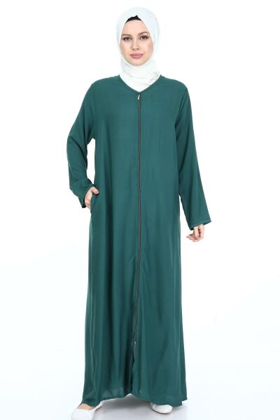 Tek Cepli Fermuarlı Viskon Namaz Elbisesi Yeşil  - 4