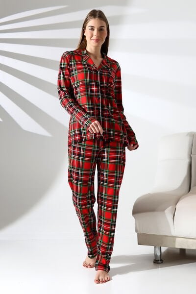 Likapashop Büyük Beden Ekose Pijama Takımı