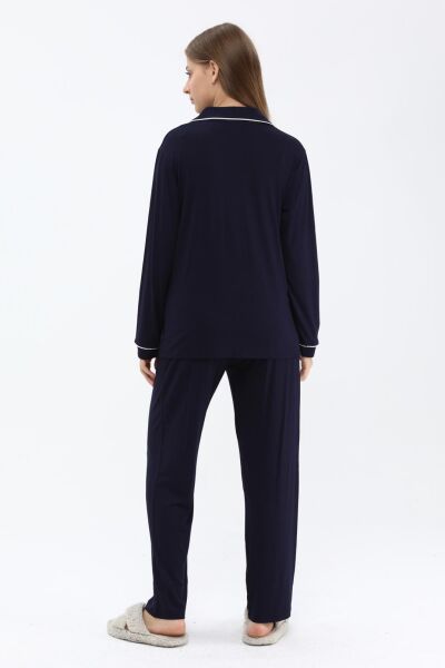 Likapa Önden Düğmeli Hamile Lohusa MEVSİMLİK UZUN KOL PİJAMA TAKIMI