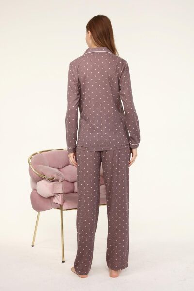 Likapa Penye Önden Düğmeli Hamile Lohusa UZUN KOL PİJAMA TAKIMI Kahve Puan - L