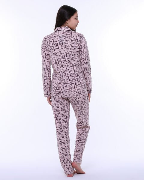 Likapa Penye Önden Düğmeli Hamile Lohusa UZUN KOL PİJAMA TAKIMI Somon - Küçük Kalp - 2XL