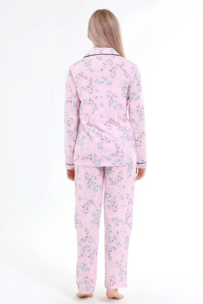 Likapa Penye Önden Düğmeli Hamile Lohusa UZUN KOL PİJAMA TAKIMI PEMBE ÇİÇEK - 3XL