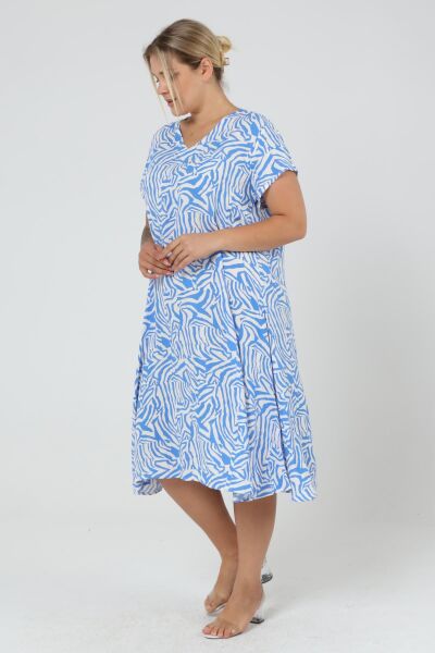 Likapa Yazlık Büyük Beden Viskon  V Yaka Kısa Kol Elbise 2688 L