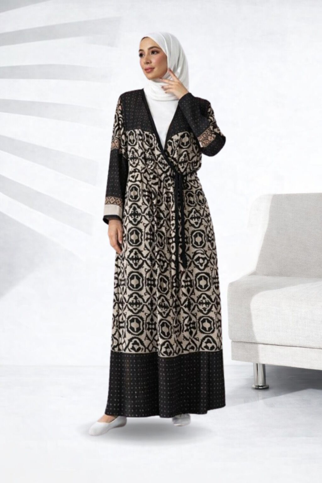 2001-01 Likapa Viskon Namaz Elbisesi Siyah Desenli Eteği Sulu - 3