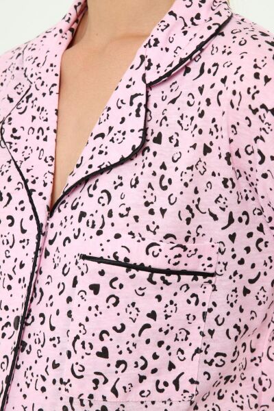 Likapa Penye Önden Düğmeli Hamile Lohusa UZUN KOL PİJAMA TAKIMI Siyah Kalpli - L