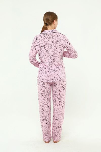 Likapa Penye Önden Düğmeli Hamile Lohusa UZUN KOL PİJAMA TAKIMI Siyah Kalpli - 2XL