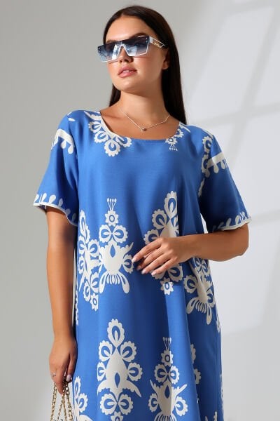 LİKAPASHOP VİSKON KISA KOL ELBİSE 2726 SİYAH OTANTİK - 3XL