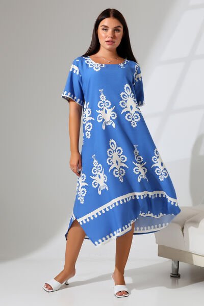 LİKAPASHOP VİSKON KISA KOL ELBİSE 2726 PEMBE ÇİÇEK - 2XL