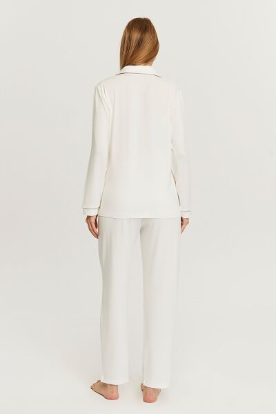 Likapa Önden Düğmeli Hamile Lohusa UZUN KOL PİJAMA TAKIMI XL - Gülkurusu Biyeli