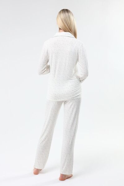 Likapa Önden Düğmeli Hamile Lohusa MEVSİMLİK UZUN KOL PİJAMA TAKIMI Gri Yıldız - M