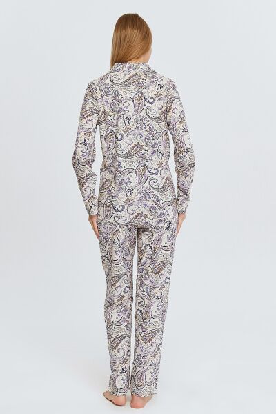 Likapa Penye Önden Düğmeli Hamile Lohusa UZUN KOL PİJAMA TAKIMI ŞAL DESEN - XL