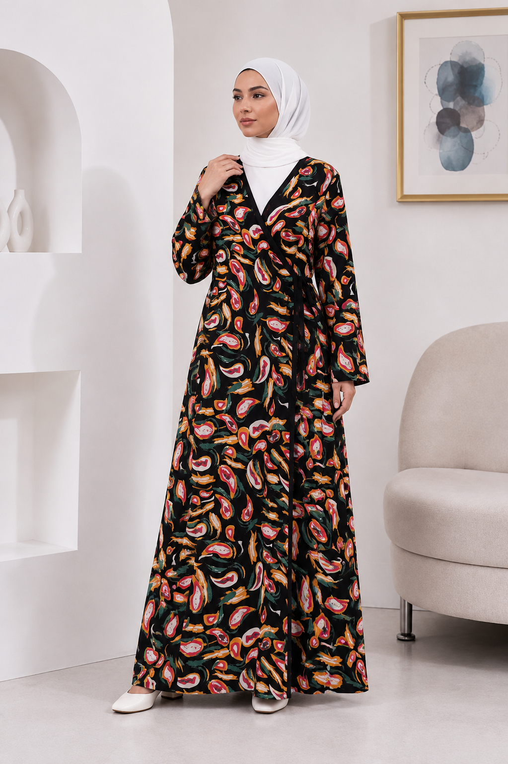 2001-01 Likapa Viskon Namaz Elbisesi 2 - Siyah Renkli Şal Desen