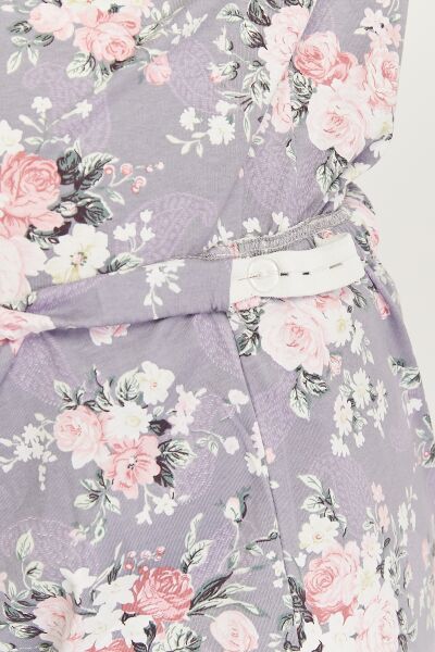 Likapa Penye Önden Düğmeli Hamile Lohusa UZUN KOL PİJAMA TAKIMI Lila Çiçek - 2XL