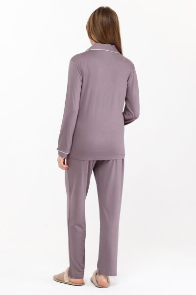 Likapa Önden Düğmeli Hamile Lohusa MEVSİMLİK UZUN KOL PİJAMA TAKIMI LİLA - M