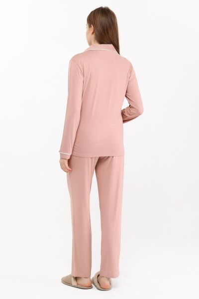 Likapa Önden Düğmeli Hamile Lohusa MEVSİMLİK UZUN KOL PİJAMA TAKIMI SOMON - L