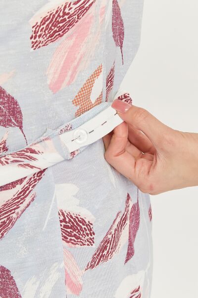 Likapa Penye Önden Düğmeli Hamile Lohusa KISA KOL PİJAMA TAKIMI ,%100 Cotton M - bordo yaprak