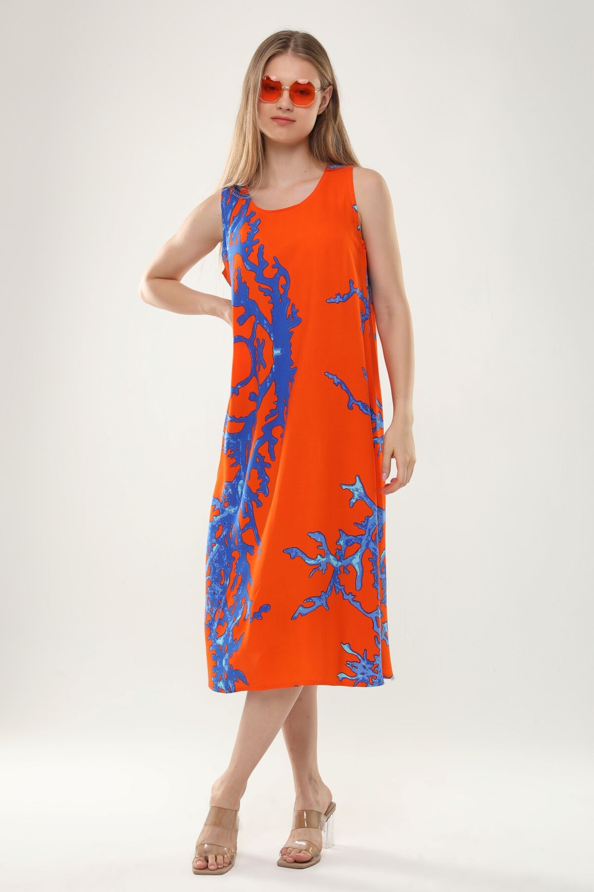 Likapa Yazlık Askılı Viskon Elbise 2691 TURUNCU MERCAN - XL