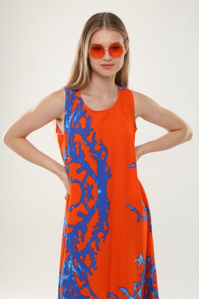 Likapa Yazlık Askılı Viskon Elbise 2691 TURUNCU MERCAN - 2XL