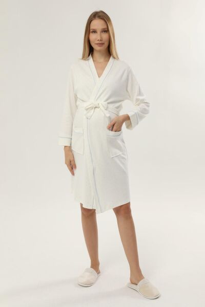 Likapa İnterlok Hamile Lohusa Uzun Kol Sabahlık 1356 ekru biyeli - XL