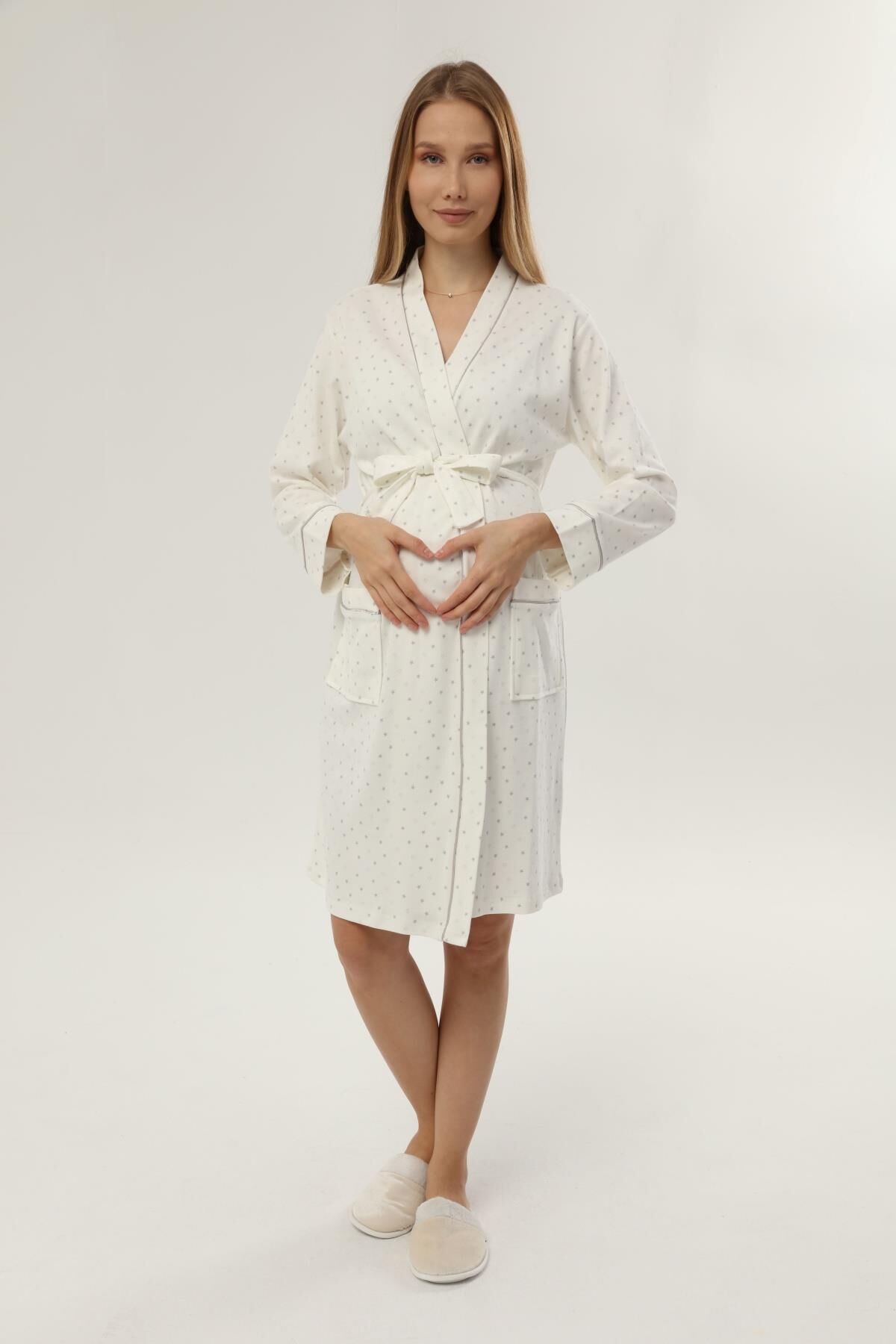 Likapa İnterlok Hamile Lohusa Uzun Kol Sabahlık 1356 Gri Yıldız - XL