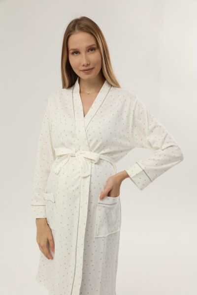 Likapa İnterlok Hamile Lohusa Uzun Kol Sabahlık 1356 Gri Yıldız - 2XL