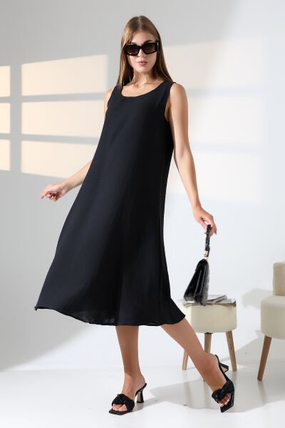 LİKAPASHOP 2691 MÜSLİN ELBİSE Mavi - 2XL