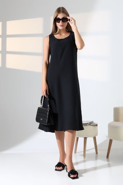 LİKAPASHOP 2691 MÜSLİN ELBİSE Mavi - 2XL