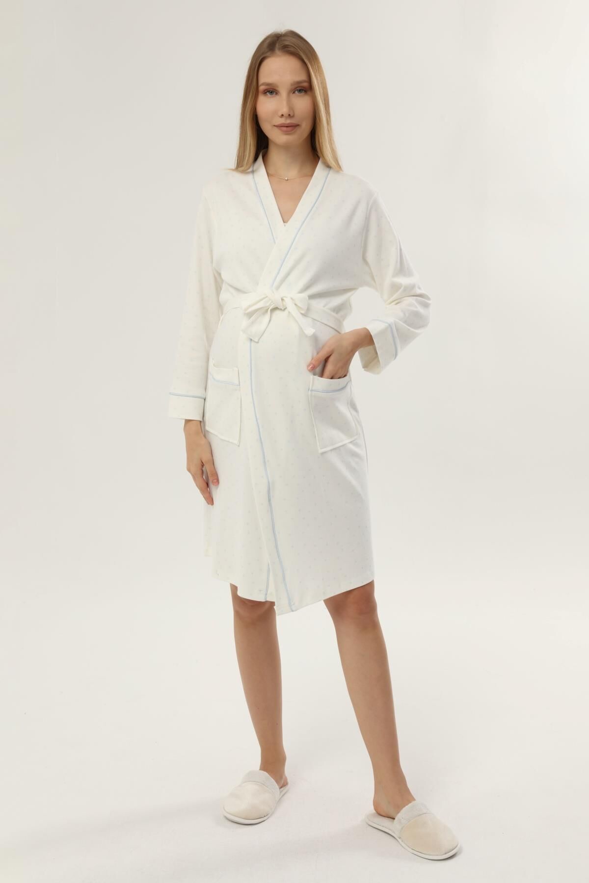 Likapa İnterlok Hamile Lohusa Uzun Kol Sabahlık 1356 Mavi Yıldız - L