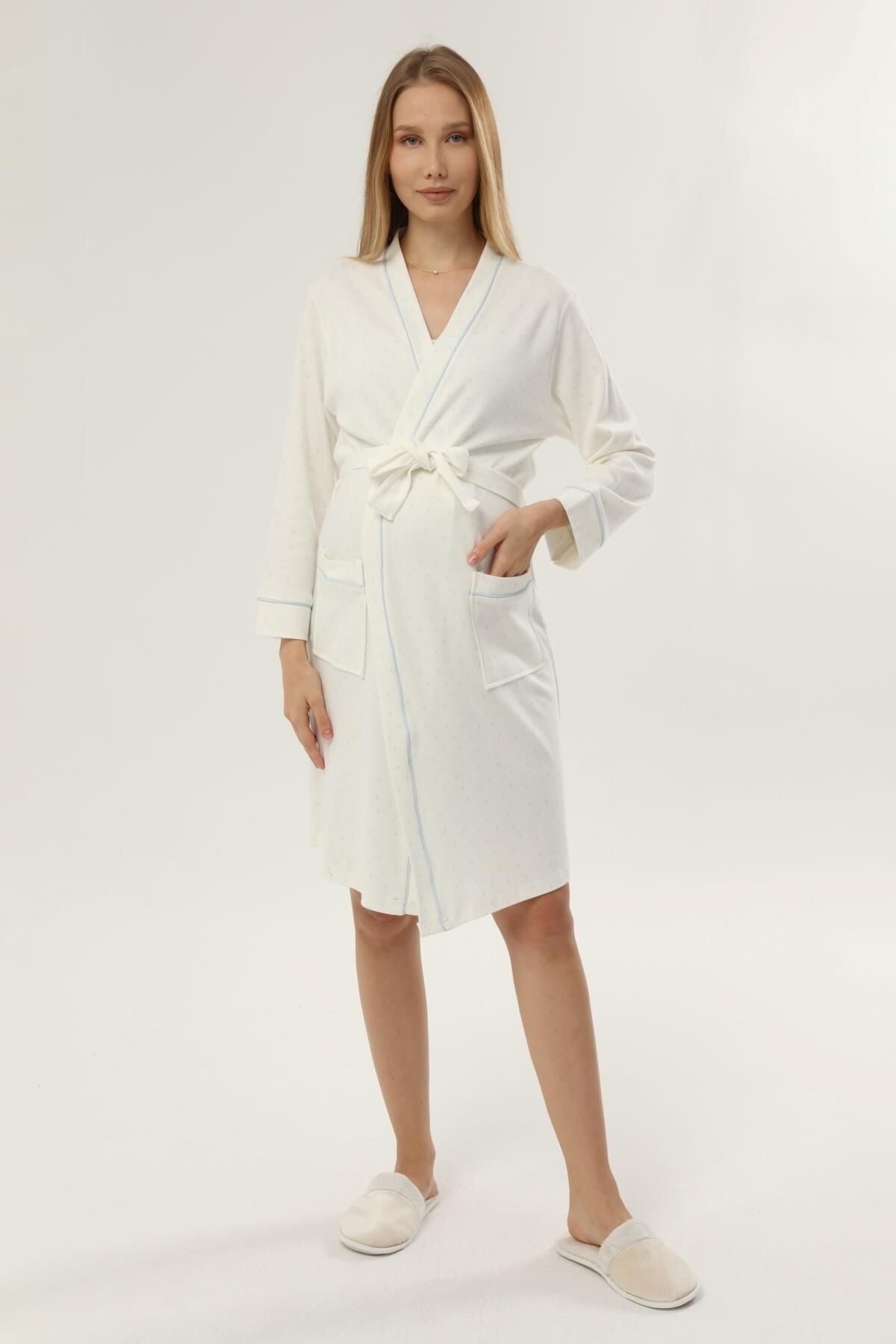 Likapa İnterlok Hamile Lohusa Uzun Kol Sabahlık 1356 Mavi Yıldız - 3XL