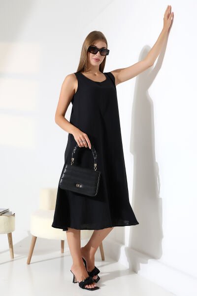 LİKAPASHOP 2691 MÜSLİN ELBİSE SİYAH - 2XL