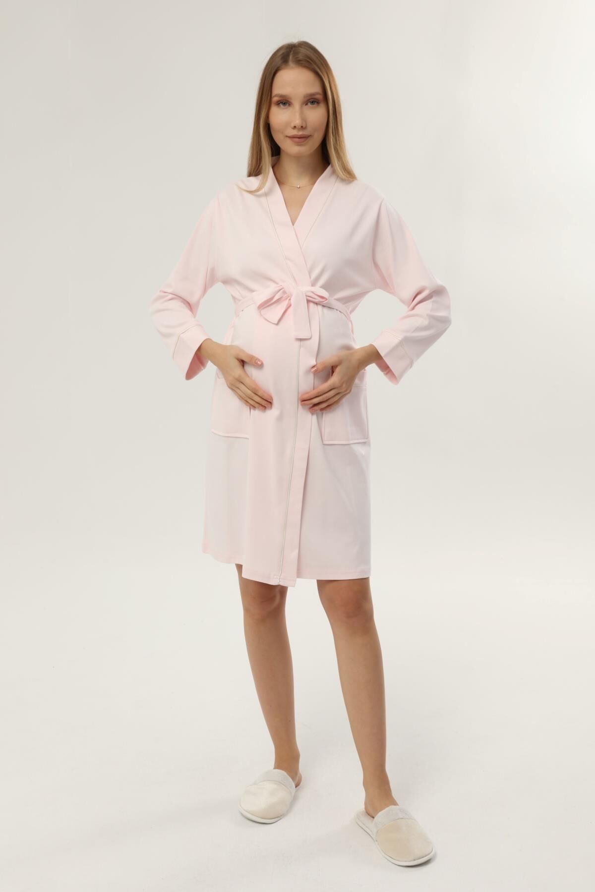 Likapa İnterlok Hamile Lohusa Uzun Kol Sabahlık 1356 Pembe - 3XL