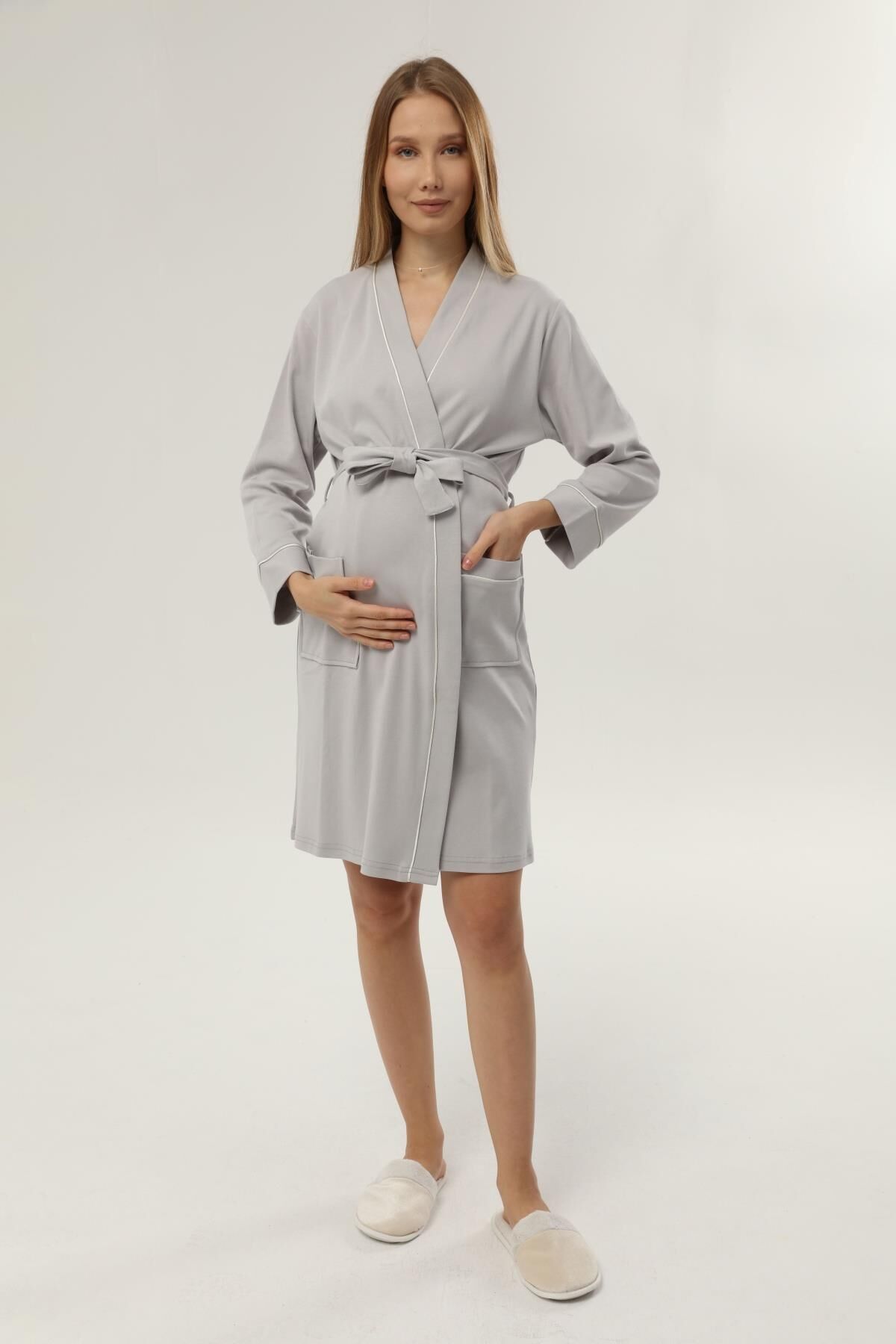 Likapa İnterlok Hamile Lohusa Uzun Kol Sabahlık 1356 Gri - M