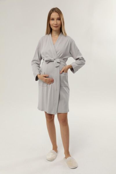 Likapa İnterlok Hamile Lohusa Uzun Kol Sabahlık 1356 GRİ - M